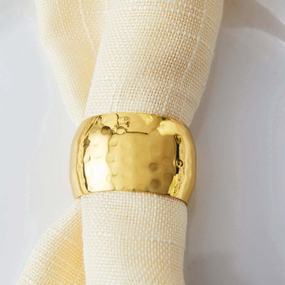 4 Pack Metallic Gold Hammered Pattern Metal Napkin Rings