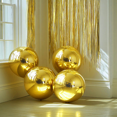 4-Pack Orbz Mylar Foil Balloons, 39" Metallic Gold Large Round Sphere Helium or Air-Filled Party Decorations