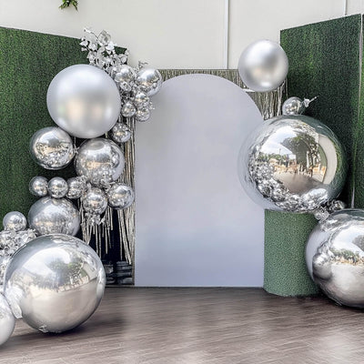 4-Pack Orbz Mylar Foil Balloons, 39" Metallic Silver Large Round Sphere Helium or Air-Filled Party Decorations
