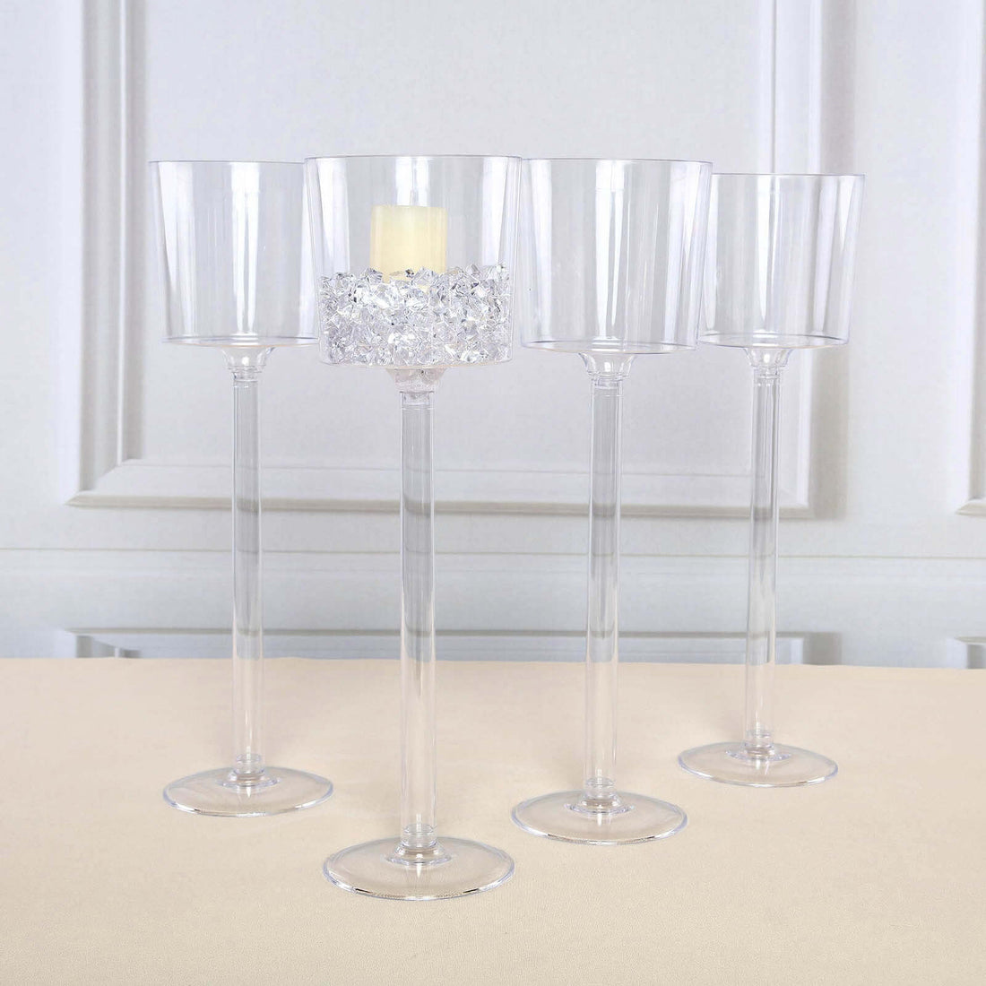 Elegant clear candle holders with decorative crystal accents