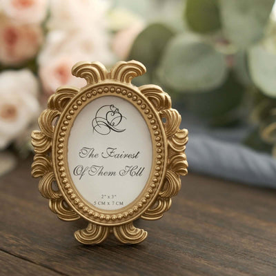 4-Pack Resin Picture Frames 4" Decorative Baroque Oval Design Gold - Beaded Party Favors & Place Card Holders