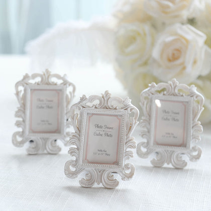 4-Pack Resin Picture Frames 4"x3" Vintage Baroque Design Rectangle White - Mini Photo Frame Party Favors & Wedding Place Card Holders