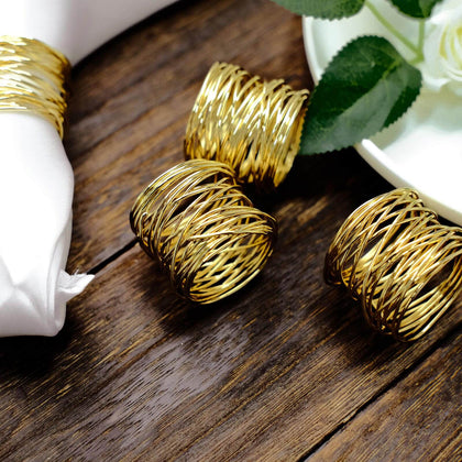 4 Pack Shiny Gold Metal Wire Paper or Cloth Linen Napkin Rings