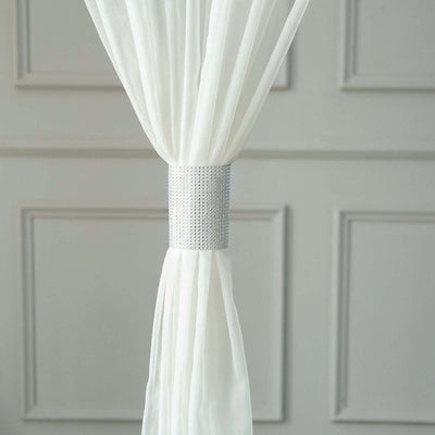 4 Pack Silver Large Rhinestone Mesh Velcro Chair Sash Clips, Backdrop Curtain Bands 5"X10"