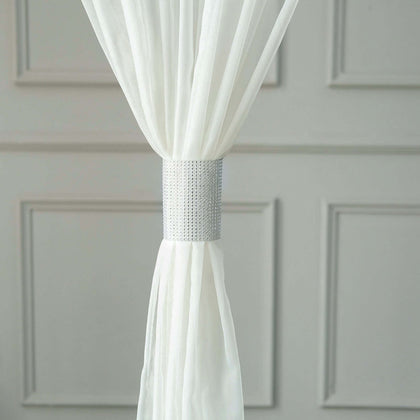 4 Pack Silver Large Rhinestone Mesh Velcro Chair Sash Clips, Backdrop Curtain Bands 5"X10"