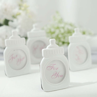 4 Pack White Resin Baby Feeding Bottle Picture Frame Party Favors, Baby Shower Favors, Gender Reveal Party Gifts 4"