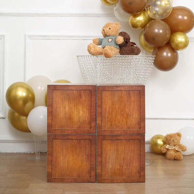 4 Pack Wood Grain Brown Gender Neutral DIY Prop Balloon Boxes, Boho Design Baby Shower Party Decorations