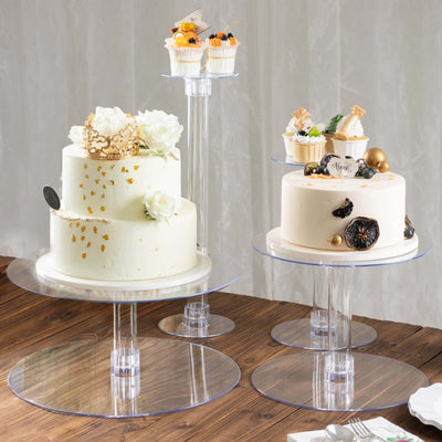 4-Tier Acrylic Round Cake Stand Set Assorted Sizes Clear - Sleek Versatile Cupcake Holder Dessert Display Pedestal for Stylish Pastry & Dessert Tables