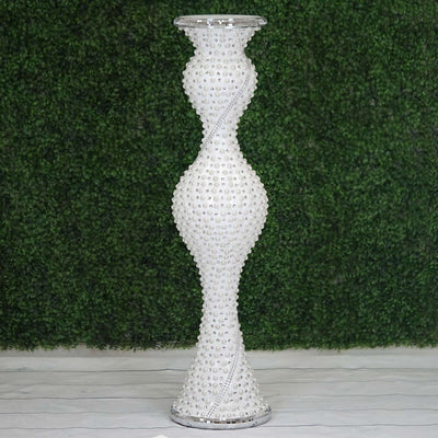 Magical Mermaid Style Mirror Mosaic and Pearl Studded Floor Vase 40"