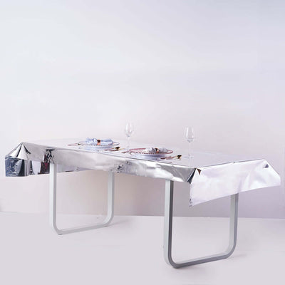 Metallic Foil Tablecloth 40"x90" Rectangle Silver - Disposable Party Table Cover