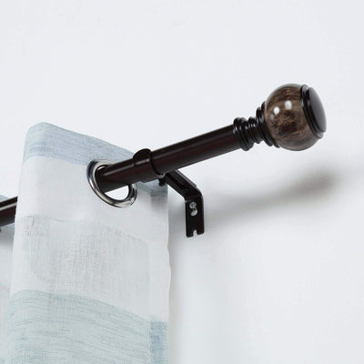 Adjustable Curtain Rod Set, Chocolate Brown, Marble Finials 42"-126"