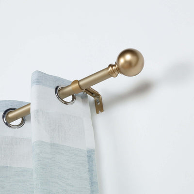 Adjustable Curtain Rod Set, Gold, Round Finials 42"-126"