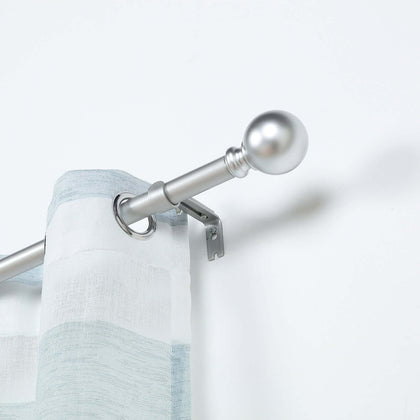 Adjustable Curtain Rod Set, Silver, Round Finials 42"-126"