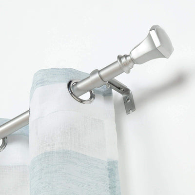 Adjustable Curtain Rod Set, Silver, Teardrop Finials 42"-126"