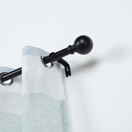 Adjustable Curtain Rod Sets, Black, Round Finials 42"-126"