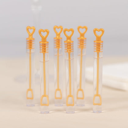 48 Pack Gold Heart Chemistry Tube Bubbles Bridal Wedding Shower Favor - 4"