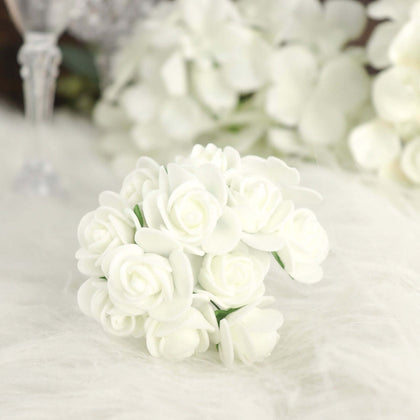 48 Roses Ivory Real Touch Artificial DIY Foam Rose Flowers With Stem, Craft Rose Buds 1"