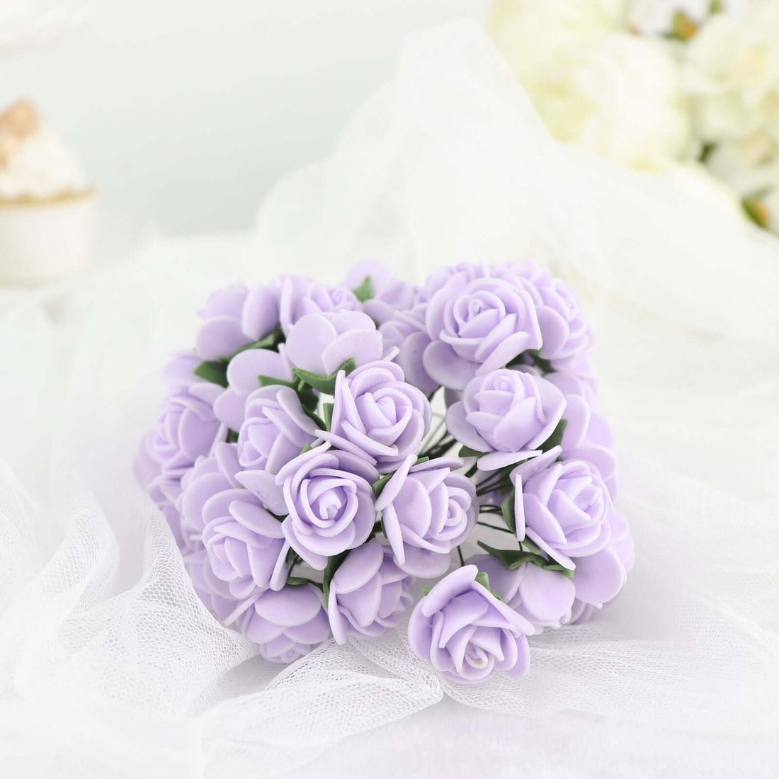 48 Roses 1" Lavender Real Touch Artificial DIY Foam Rose Flowers With Stem, Craft Rose Buds | Wholesale Event Supplies by TableclothsFactory