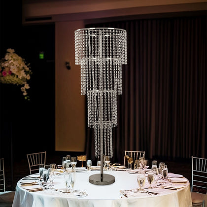 4-Tier Table Centerpiece Acrylic Beaded Chandelier – Round Metal Floral Stand for Wedding & Event Centerpieces, 4ft Tall