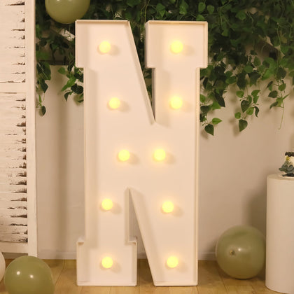 4ft Giant LED Marquee Letter "N", White Pre-Cut Foam Board with 10 Warm White Battery Operated LEDs, Glue Gun and Sticks