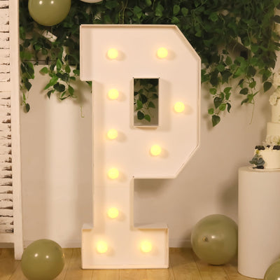 4ft Giant LED Marquee Letter "P", White Pre-Cut Foam Board with 10 Warm White Battery Operated LEDs, Glue Gun and Sticks