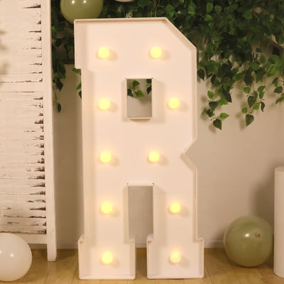 4ft Giant LED Marquee Letter "R", White Pre-Cut Foam Board with 10 Warm White Battery Operated LEDs, Glue Gun and Sticks