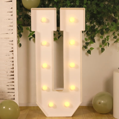 4ft Giant LED Marquee Letter "U", White Pre-Cut Foam Board with 10 Warm White Battery Operated LEDs, Glue Gun and Sticks
