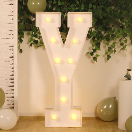 4ft Giant LED Marquee Letter "Y", White Pre-Cut Foam Board with 10 Warm White Battery Operated LEDs, Glue Gun and Sticks