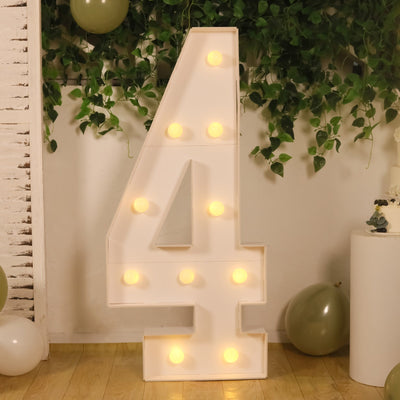 4ft Giant LED Marquee Number "4", White Pre-Cut Foam Board with 10 Warm White Battery Operated LEDs, Glue Gun and Sticks