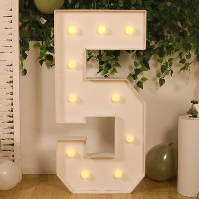 4ft Giant LED Marquee Number "5", White Pre-Cut Foam Board with 10 Warm White Battery Operated LEDs, Glue Gun and Sticks