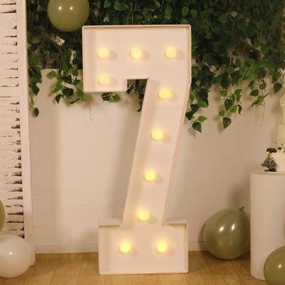 4ft Giant LED Marquee Number "7", White Pre-Cut Foam Board with 10 Warm White Battery Operated LEDs, Glue Gun and Sticks