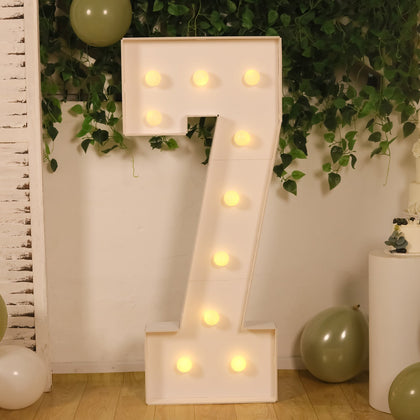 4ft Giant LED Marquee Number "7", White Pre-Cut Foam Board with 10 Warm White Battery Operated LEDs, Glue Gun and Sticks