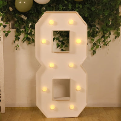 4ft Giant LED Marquee Number "8", White Pre-Cut Foam Board with 10 Warm White Battery Operated LEDs, Glue Gun and Sticks