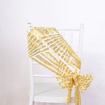 5 Pack Gold Geometric Diamond Glitz Sequin Chair Sashes - 6"x 88"