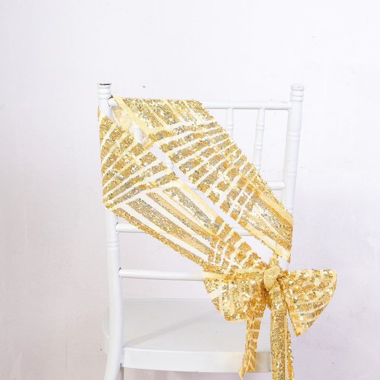 5 Pack Gold Geometric Diamond Glitz Sequin Chair Sashes
