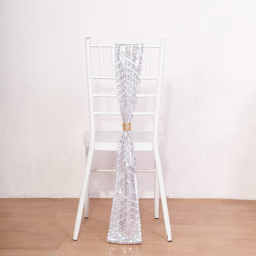 5 Pack Silver Geometric Diamond Glitz Sequin Chair Sashes 6"x 88"