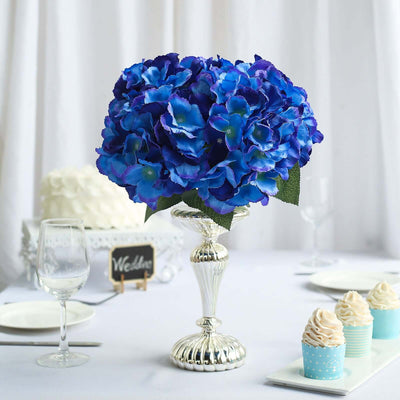 5 Pack Royal Blue Artificial Silk Hydrangea Flower Bushes, Full Bloom Faux Floral Plants - 17"