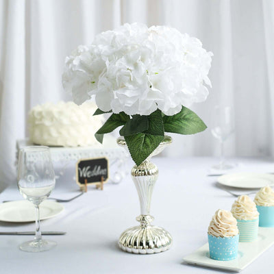 5 Pack White Artificial Silk Hydrangea Flower Bushes, Full Bloom Faux Floral Plants - 17"