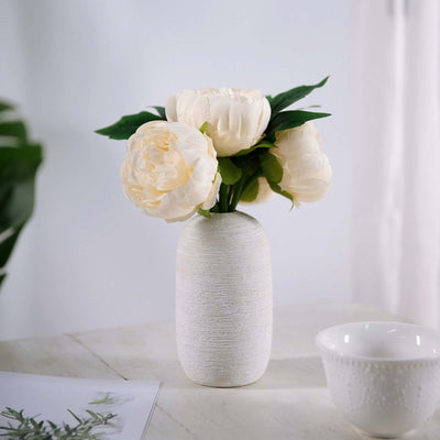 Beige Artificial Silk Peony Bouquet – 5 Flower Heads, Peony Floral Spray