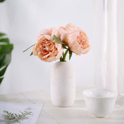 Peach Artificial Silk Peony Bouquet – 5 Flower Heads, Peony Floral Spray