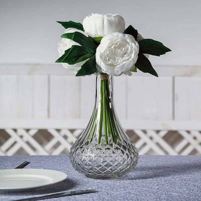 White Artificial Silk Peony Bouquet – 5 Flower Heads, Peony Floral Spray