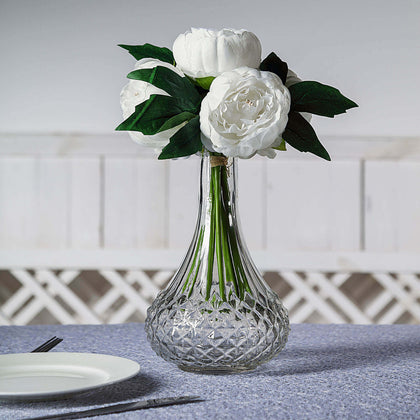 White Artificial Silk Peony Bouquet – 5 Flower Heads, Peony Floral Spray
