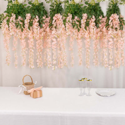 5 Pack Artificial Silk Hanging Wisteria Flower Garland Vines in Blush, 3 Strands in 1 Bush - 44"