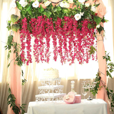 5 Pack Artificial Silk Hanging Wisteria Flower Garland Vines in Fuchsia, 3 Strands in 1 Bush - 44"