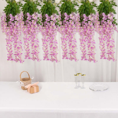 5 Pack Artificial Silk Hanging Wisteria Flower Garland Vines in Lavender Lilac, 3 Strands in 1 Bush - 44"