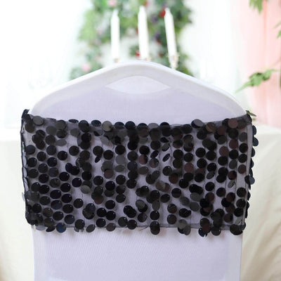 5 Pack Big Payette Sequin Chair Sash Bands 13"x10" Black - Radiant Decorative Design
