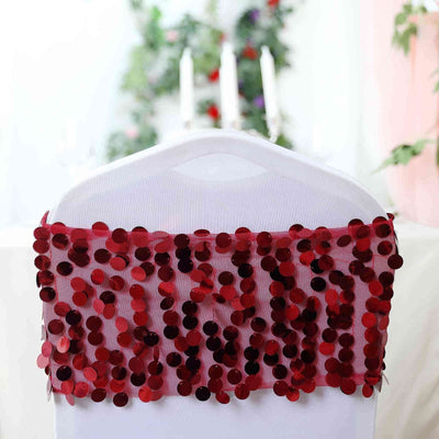 5 Pack Big Payette Sequin Chair Sash Bands 13"x10" Burgundy - Radiant Decorative Design