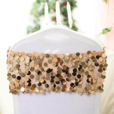 5 Pack Big Payette Sequin Chair Sash Bands 13"x10" Gold - Radiant Decorative Design for Events