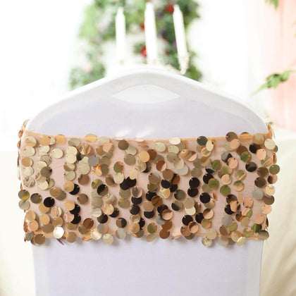 5 Pack Big Payette Sequin Chair Sash Bands 13"x10" Gold - Radiant Decorative Design for Events