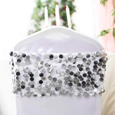5 Pack Big Payette Sequin Chair Sash Bands 13"x10" Silver - Radiant Decorative Design